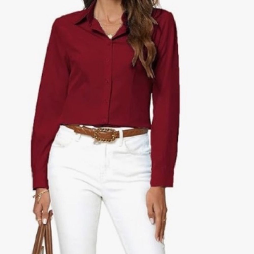 Atnlewhi Women's Burgundy Button-Up Shirt Size Plus XXL